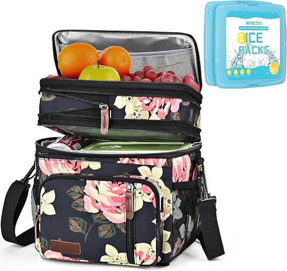 MIYCOO Lunch Bag Lunch Box for Women Men Double Deck Insulated Cooler Bag & 2PC Ice Packs for Lunch Boxes