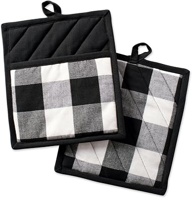 DII Buffalo Check Kitchen Collection, Classic Farmhouse Kitchen Set, Potholder, Black & White, 2 Piece