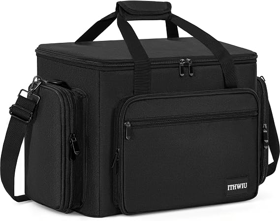 Sewing Machine Carrying Case with Multiple Storage Pockets Large Capacity, Universal Tote Storage Bag Compatible with Most Standard Singer, Brother, Janome, Black