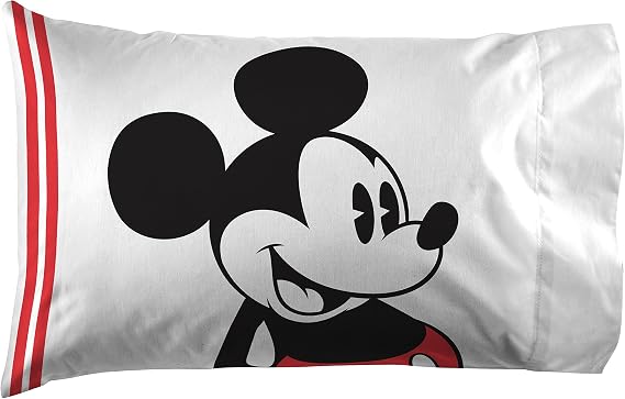 Disney Mickey Mouse Jersey Cartoon Kids Pillowcase Reversible, White | 20 x 30 Inches, Official Product, Soft Microfiber, Double-Sided, Standard Size, Machine Washable, Kids Gift