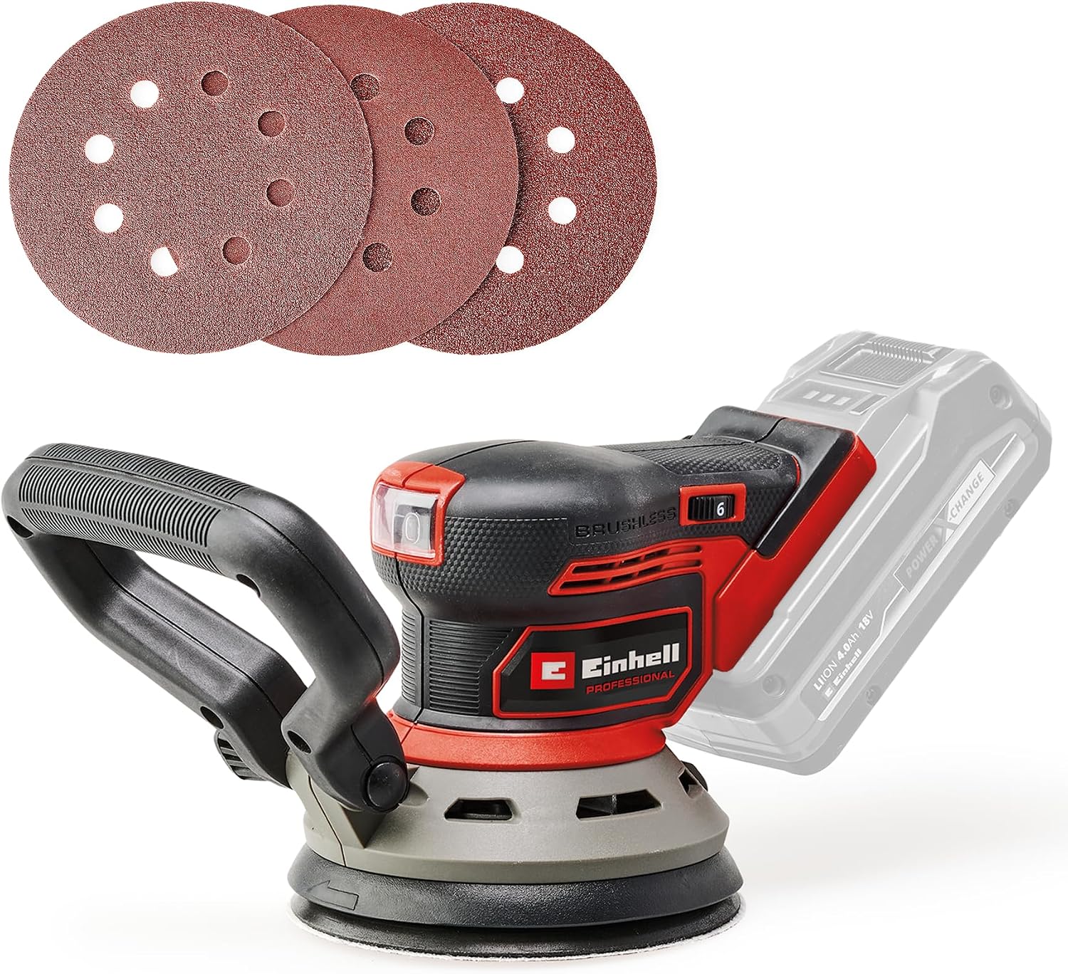 Einhell Professional Cordless Eccentric Sanding TP-RS 1832 Li BL-Solo Power X-Change 18 V, Coal-free motor, 3.2 mm swing diameter, 125 mm sanding plate, sandpaper included - 4462020