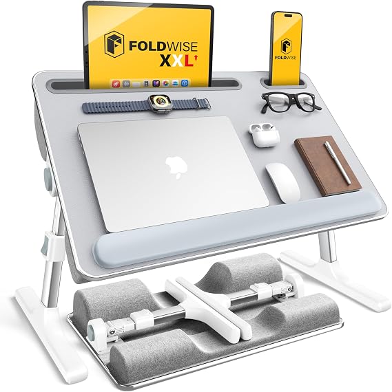 FoldWise 2-in-1 Bed Table & Lap Desk - Soft Cushions, Foldable Laptop Tray
