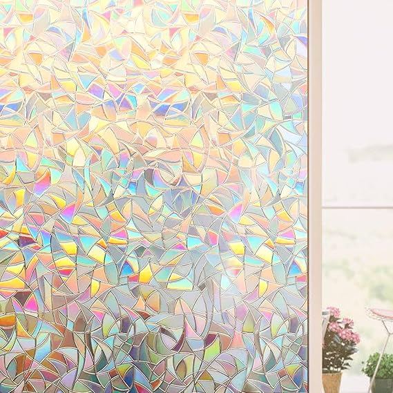 Rainbow Window Film Privacy Stained Glass Window Film Non-Adhesive 3D Static Cling Self-Adhesive Window Vinyl Rainbow Film Glass Stickers 60x200cm