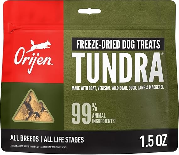 ORIJEN Grain Free WHOLEPREY Freeze Dried Dog Treats Tundra Recipe 1.5oz Bag