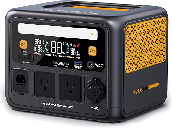 VTOMAN Jump 600X Portable Power Station 600W, 9 Ports LEP Solar Generator