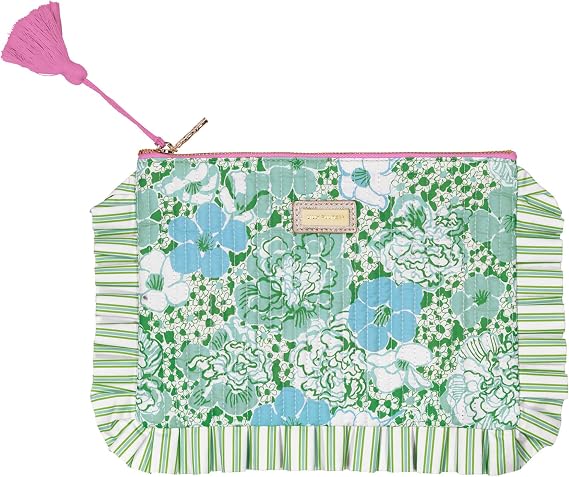 Lilly Pulitzer Quilted Ruffle Zipper Pouch, Mint Condition Burst of Joy