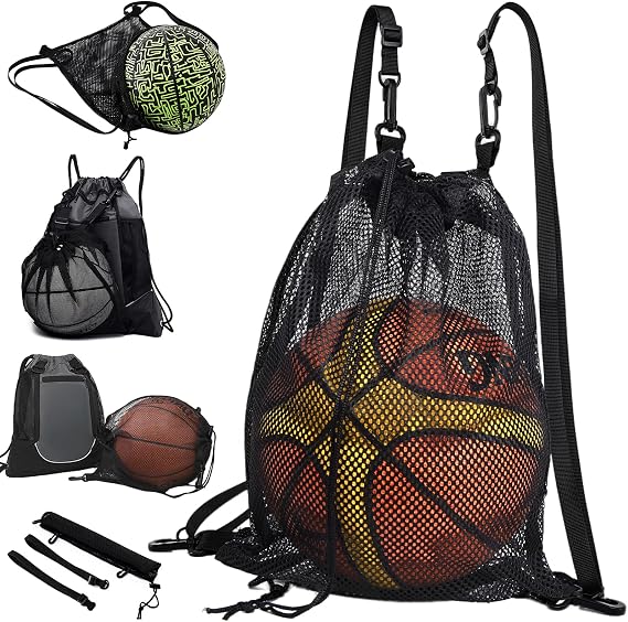 STAY GENT Drawstring Basketball Backpack for Boys, Foldable Soccer Backpack Gym Bag Sackpack Sports Sack with Detachable Ball Mesh Bag for Volleyball Baseball Yoga