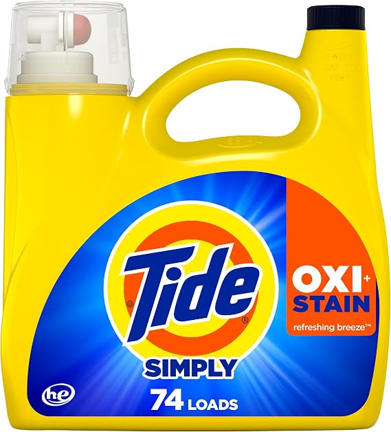Tide Simply Oxi Boost + Ultra Stain Release, 105 fl oz, 74 Loads, Tough on Stains, Whitens, Brightens, Refreshing Breeze Scent