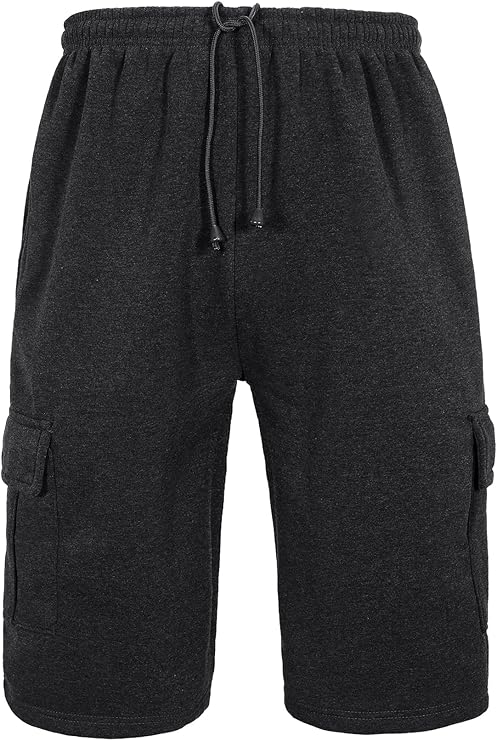 Men's Sweat Shorts Below Knee Long Fleece Cargo Shorts with Pocketts