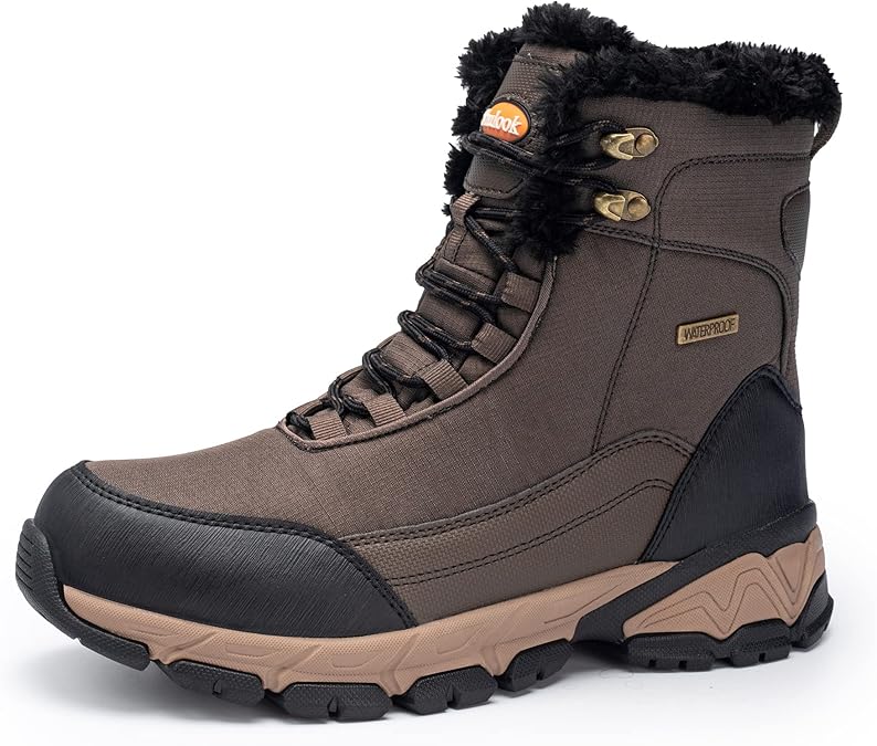 SHULOOK Men's Snow Boots Waterproof Warm Fur Lined Winter Hiking Boot Non-slip Outdoor Ankle High-top Shoes Work Hiker Trekking Trail