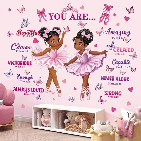 decalmile Black Ballerina Girl Inspirational Positive Wall Decals Stickers