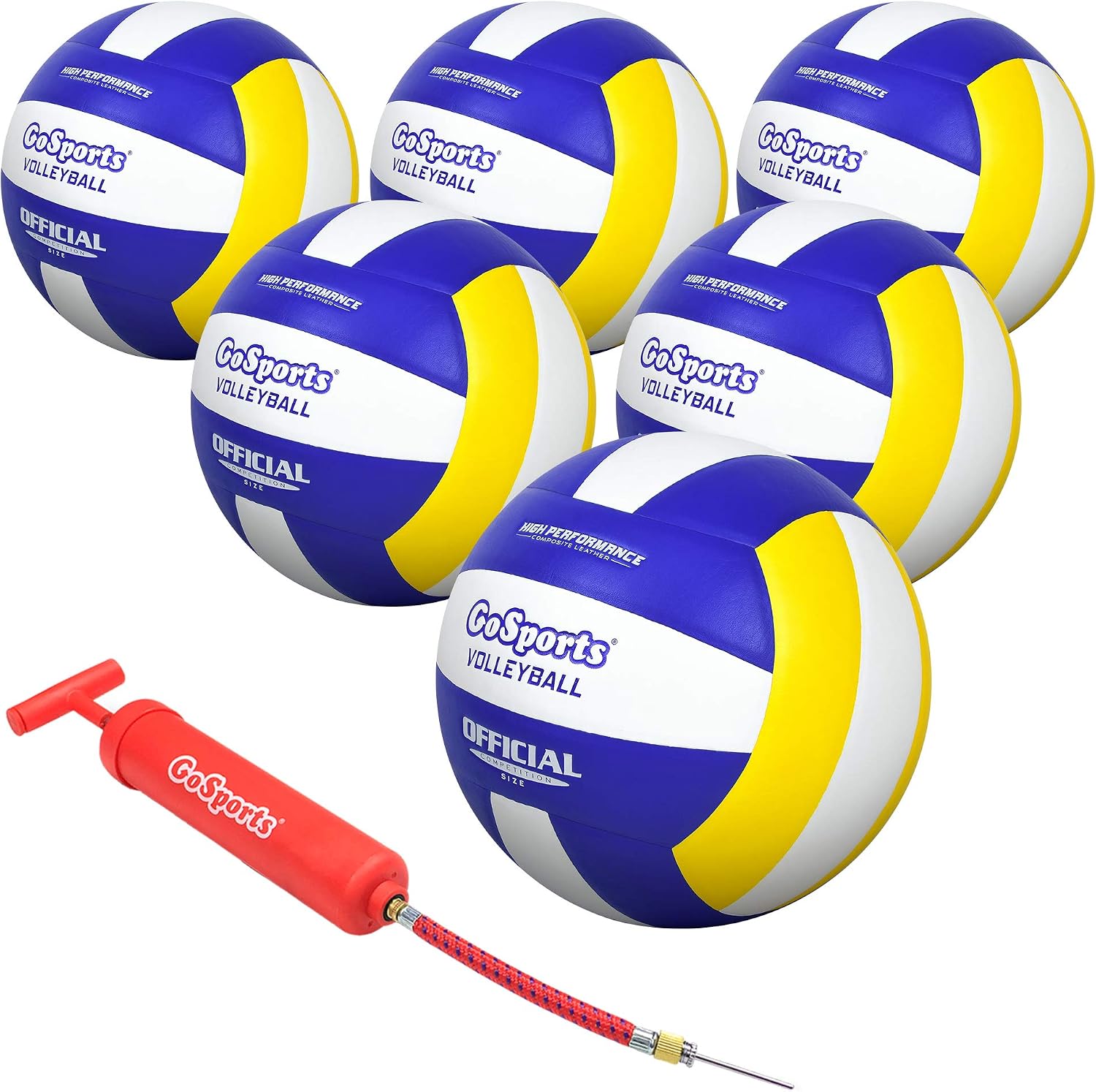 GoSports Indoor Competition Volleyball - Made from Synthetic Leather - Includes Ball Pump - Regulation Size and Weight Choose Single Ball or Six Pack