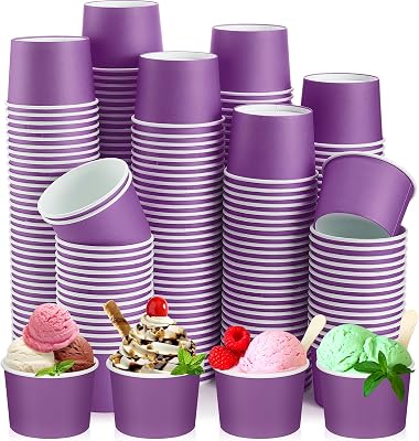 Nuenen 300 Pcs 8 oz Christmas Ice Cream Paper Cups Bulk Disposable Dessert Cups Solid Color Paper Dessert Bowls for Snack Sundae Party Favors Ice Cream Bar Supplies Purple