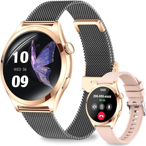 Smart Watches for Women, 1.27" TFT Touchscreen Smartwatch Answer/Make Call, Activity Fitness Trackers with 120+ Sports/HR/Sleep/SpO2 Monitor, IP68 Waterproof for Android iOS (Gold Black)