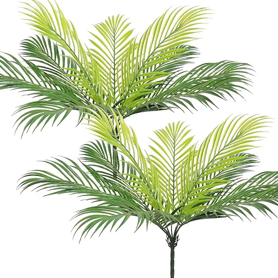 TOCHGREEN 2 PCS Artificial Tropical Palm Leaves Plastic Shrubs Fern Leaves