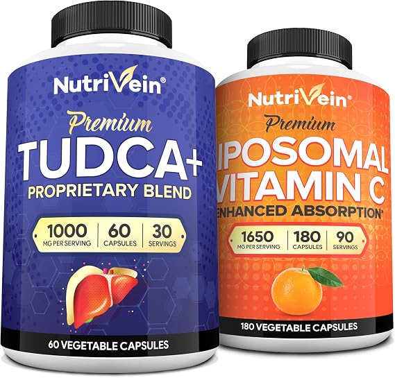 Nutrivein Premium TUDCA Supplement & Vitamin C Capsules Bundle: High-Absorption TUDCA& Liposomal Vitamin C Supplement Pair for Whole-Body Wellness, Detox, Vitality