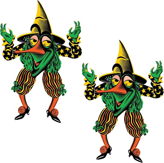 Beistle 2 Piece Vintage Halloween Decorations, Jointed Retro Witch Goblin Cut Outs, Made in USA Since 1900