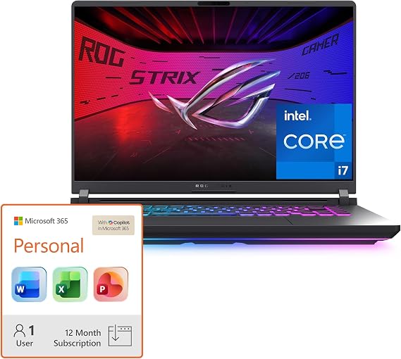 ASUS ROG Strix G16 (2025) Gaming Laptop, 16" FHD+ 165Hz/3ms, RTX 5060, i7 14650HX, 16GB DDR5, 1TB SSD + Microsoft 365 Personal 12-Month Subscription Bundle