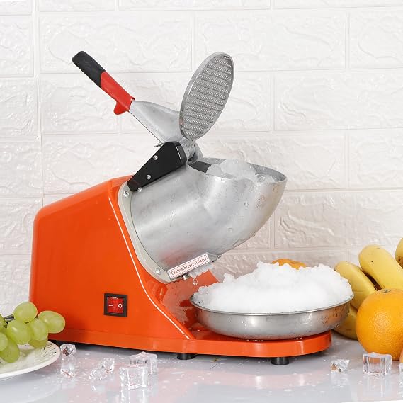 Shaved Ice Machine, Electric Ice Crusher Shaver,Stainless Steel Snow Cone Maker for Home and Commercial Use 143 lbs/hr, Orange