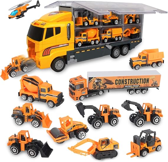 Construction Toys Truck Die-cast Vehicle Transporter Car Set Excavator Dump Truck Digger Backhoe for Boys Kids 3 4 5 Years Old