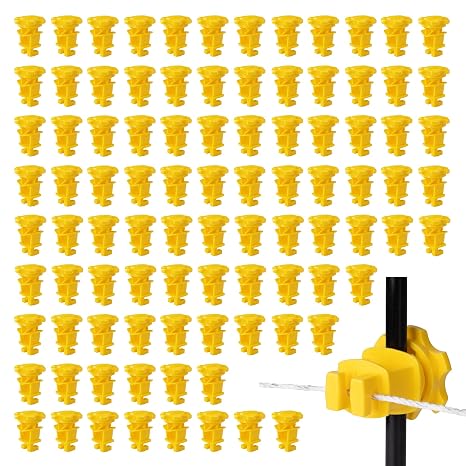 50 Pcs Yellow Rod Post Insulator, Electric Fence Insulators Screw Tight Round Fence Post Insulator, Electric Fence Wire Holding Insulator