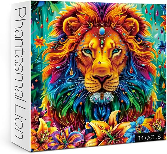 Colorful Lion King Flower Jigsaw Puzzle 1000 Piece for Adult, Art Rainbow Animal Funny Jigsaw Puzzles, Nature Cool Aesthetic Puzzle