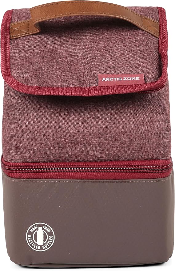Arctic Zone Heathered Eco Dual Compartment Hi-Top Lunch Pack - Insulated Lunch Bag - Wine