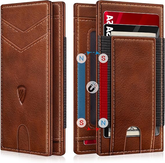 Men's Slim Leather Bifold Wallet with RFID Blocking & Magnetic Closure