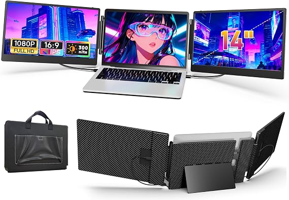 14'' Triple Laptop Screen Extender, 1080P FHD Portable Monitor for Laptop