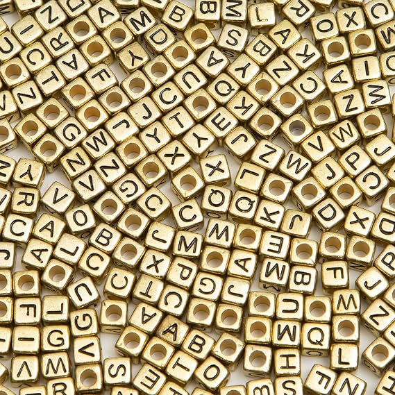 1000pcs Square Letter Beads for Bracelets, 6x6mm Gold Cube Alphabet A-Z Beads for Jewelry Making Friendship Bracelets (Cube Gold)