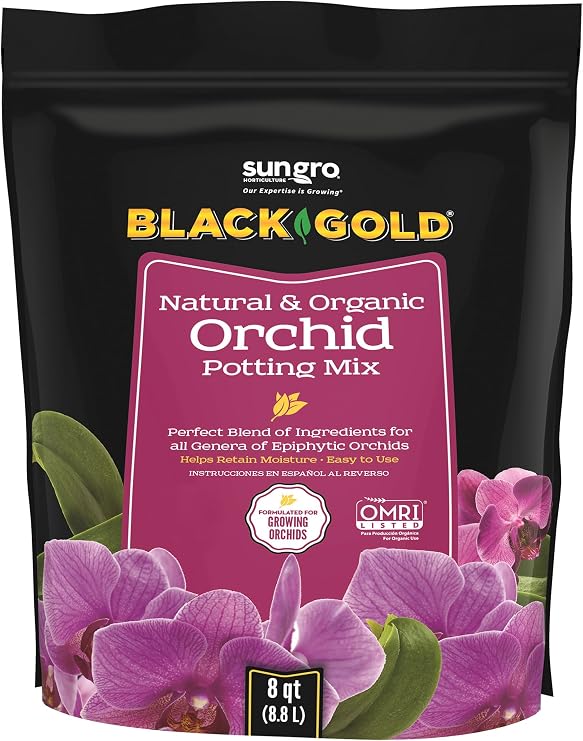 Black Gold Orchid Mix - Premium Orchid Potting Mix for Healthy Roots - 8 qt - Plastic