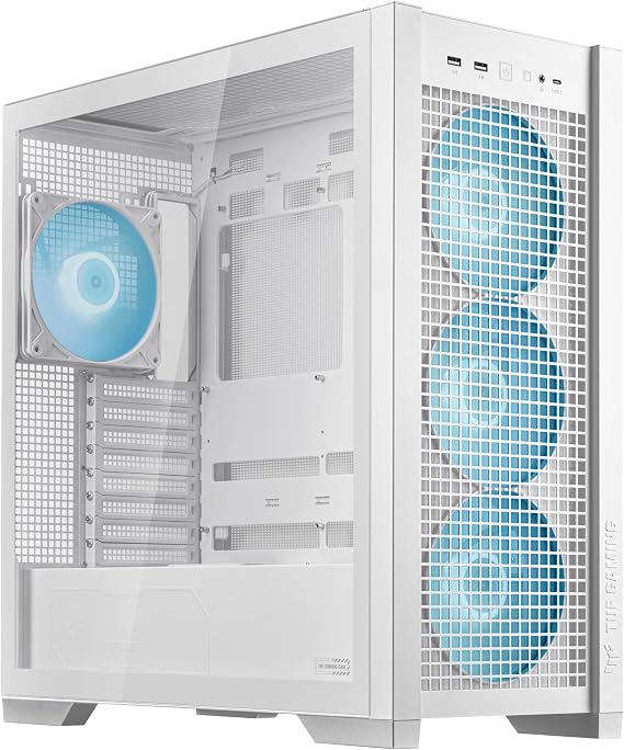 ASUS TUF Gaming GT302 ARGB White Edition ATX Mid-Tower Case Four 140x28mm ARGB Fans for Airflow & Static Pressure, Interchangeable Panel, Detachable top Panel,BTF Motherboard Support,