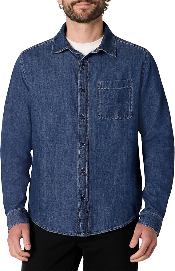 Amazon Essentials Men's Regular-Fit Long-Sleeve Denim Shirt, Lightweight Cotton Chambray, Button-Down