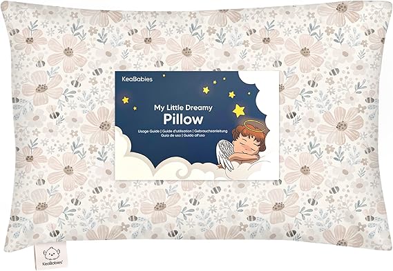 Toddler Pillow with Pillowcase, 13x18 My Little Dreamy Pillow (Flora Vale) | Kids Travel Bed Pillow for Sleep, Organic Cotton Small Pillowcase, Soft, Breathable, Machine Washable, Toddlers 2-5 years old