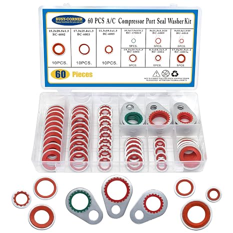 A/C System Compressor Gasket Seals Air Conditioning Compressor Port Seal Washer Kit 60 Pieces Gasket Bonded Seal Assortment