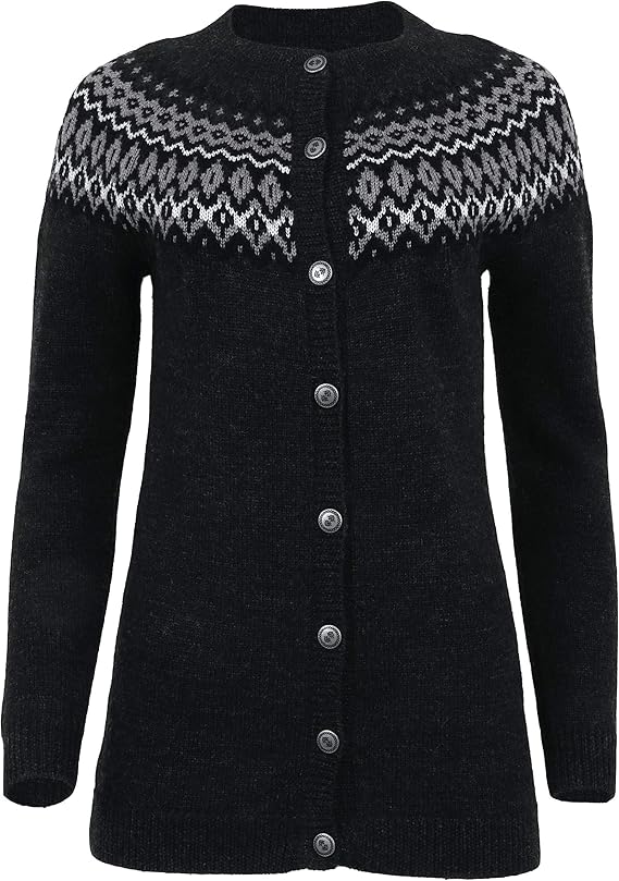 ICEWEAR Ásthildur Merino Wool Cardigan - 100% Soft Merino Wool - Iceland Pattern