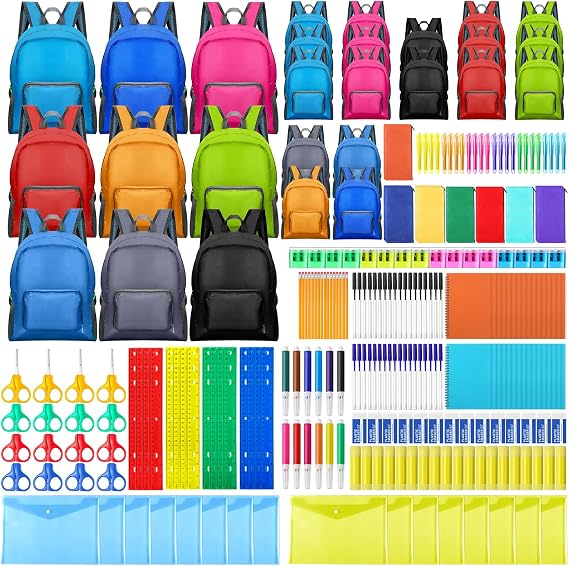 PerKoop 16 Sets 17" Backpacks Bulk with School Supplies Kits for Charity