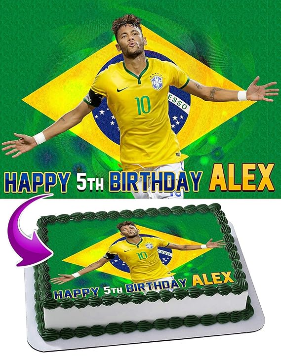 Cakecery Neymar Edible Cake Image Topper Personalized Birthday Cake Banner 1/4 Sheet