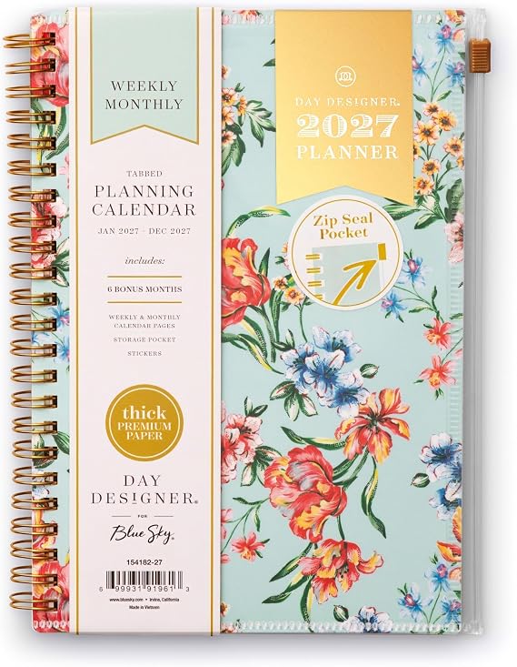 Blue Sky 2027 Weekly & Monthly Planner Calendar, 5"x8", Tulip Garden Mint