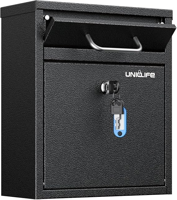 Uniclife Wall Mount Mailbox for Outside, Black Locking Mailbox