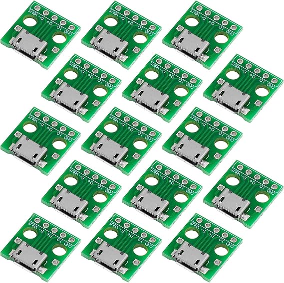 MakerHawk 15 Pcs Micro USB to DIP Adapter 5 Pin Female Connector B Type 2.54mm Pitch Converter Board for DIY Electronic Projects