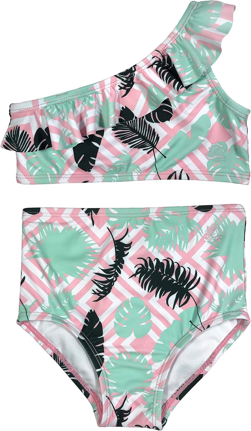 SwimZip Girls' One Shoulder Top + High Waist Bottom Swimsuit (2 Piece) - UPF 50+