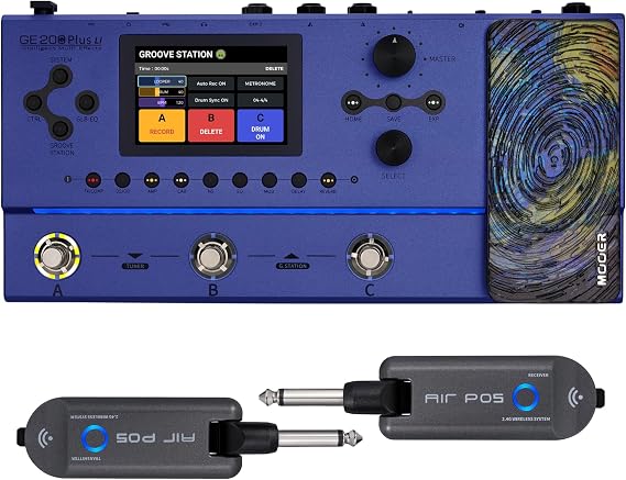 MOOER GE200 Plus Li Battery Powered Electric Guitar Multieffects Compact FX Processor, Wireless System Practice Pedal