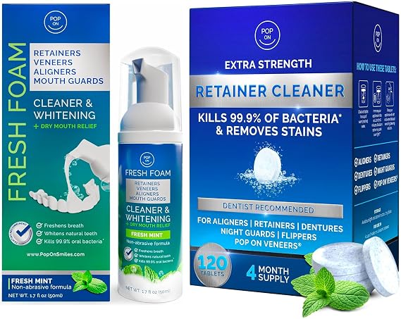 Retainer Cleaners Bundle | Aligner & Retainer Cleaner Fresh Foam | Retainer Cleaner Tablets for Invisalign Approved for Ultrasonic Cleaners 4-Month Supply