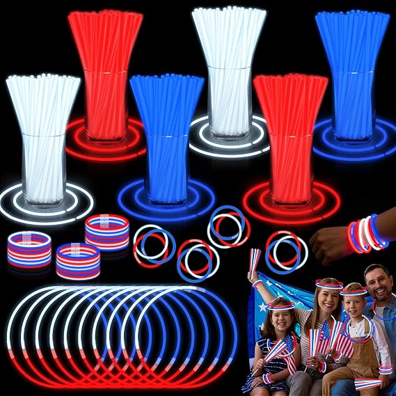 TURNMEON 300 Pcs 8" Glow sticks Bulk Party Favors Pack, Glow in the Dark Party Supplies, Light Up Necklaces and Bracelets with Connectors, Halloween ,Easter, Football, Birthday Decorations