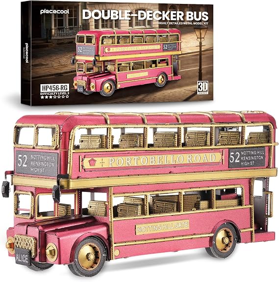 Piececool 3D Metal Puzzles Double-Decker Bus Metal Model Kits for Adults Collectible Interactive DIY Building Model,Desk Decor, Engineering Gifts for Men Teens 16+