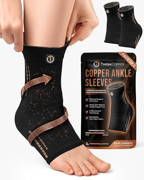TheraCopper Copper Ankle Brace for Men & Women (Large, 2 Pack)