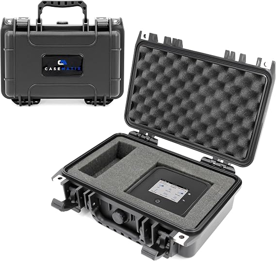 CASEMATIX Waterproof Carrying Case Compatible with NETGEAR Nighthawk M7 Pro Mobile Hotspot Crushproof Hard Travel Case with Customizable Foam, Pressure Valve and Carry Handle Case Only