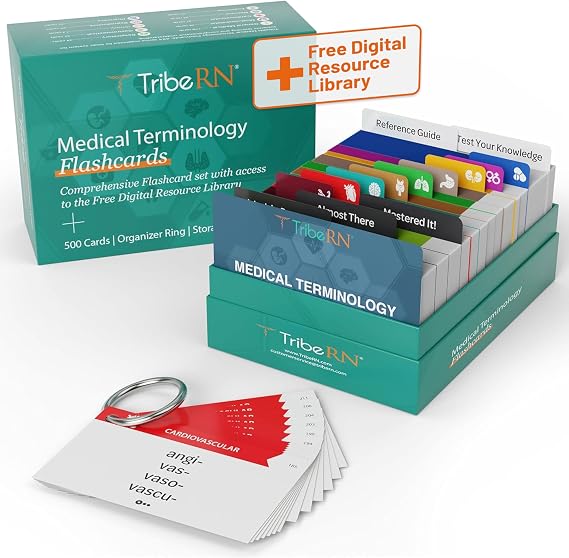 500 Double-Sided Professional Terminology flashcards for Nursing and Medical Students - Includes Easy to use Color-Coded Study Tool with Sorting Ring and Access to Complementary Resource Library