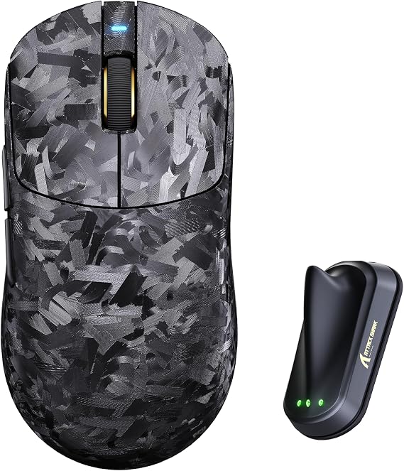 Attack Sharkアタックシャーク Rs3 ウルトラカーボンファイバー ワイヤレス ゲーミングマウス Paw3955max 光学センサー 52,000dpi、デュアル8kポーリングレート 北欧 54l15 Mcu 100m オプティカルスイッチ ウェブドライバー ブラック